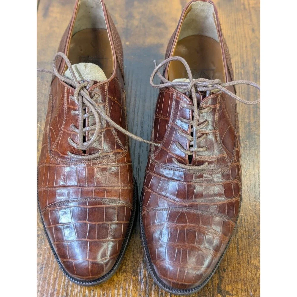 DAVANZATI Genuine Alligator Cap Toe Dress Shoes Men's US 8.5 D Brown Made Italy